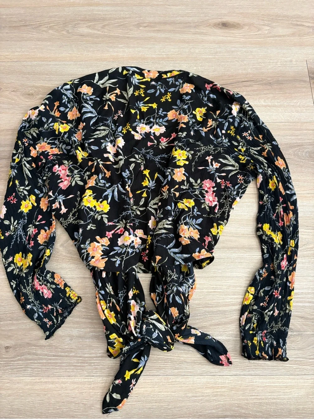 Patrons of Peace Black Floral Tie-Front Blouse